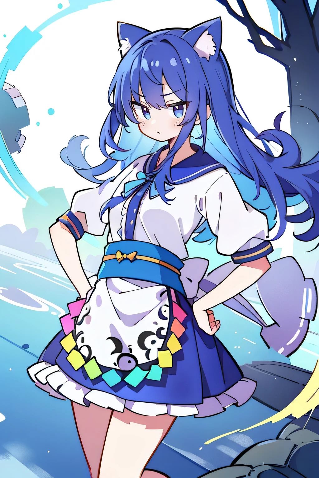 (masterpiece),best quality, expressive eyes, perfect face, 1girl,
Put your hands on your waist,fair, Gorgeous,Japanese cartoons,girl,lola,Hina Angel, blue hair, blue haired, floating clothes,Grab your waist, Grab your waist, hands on hips , hands on hips,sit, sit on ground, Legs on the ground, flat chest,cat ears,