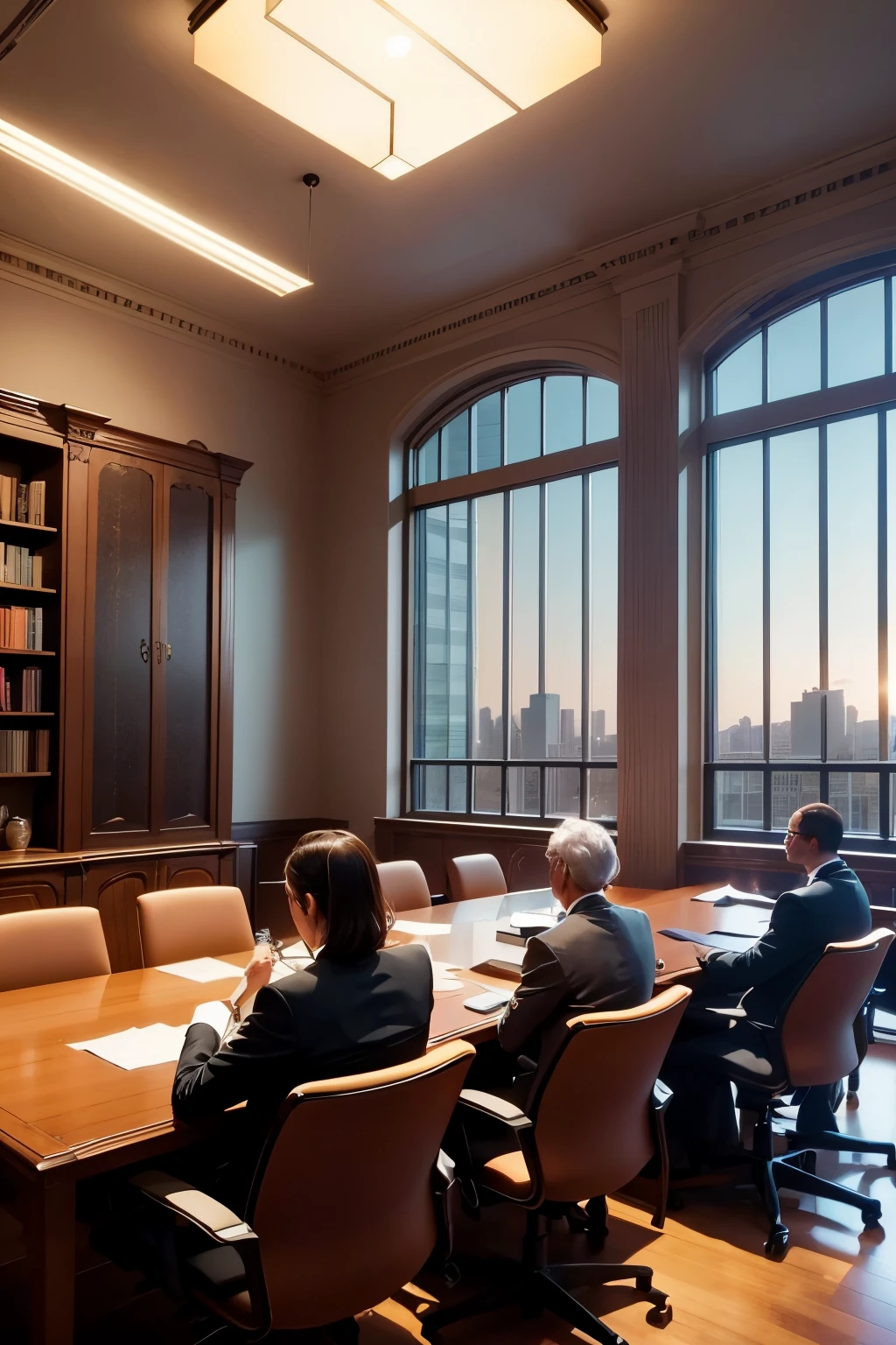 In this elegantly designed background, austere offices and towering libraries represent the pinnacle of professional and intellectual success. Brainstorming sessions unfold around polished conference tables, where ideas are traded like precious commodities. Scholars in crisp academic gowns flip through ancient tomes, their faces illuminated by the soft glow of antique lamps.
The atmosphere is charged with the palpable energy of knowledge exchange: collaborative debate, contemplative solitude, and the thrill of discovery. The very air seems to ripple with the potential for groundbreaking innovations and intellectual breakthroughs.
Glistening trophies and accolades grace the shelves and walls,