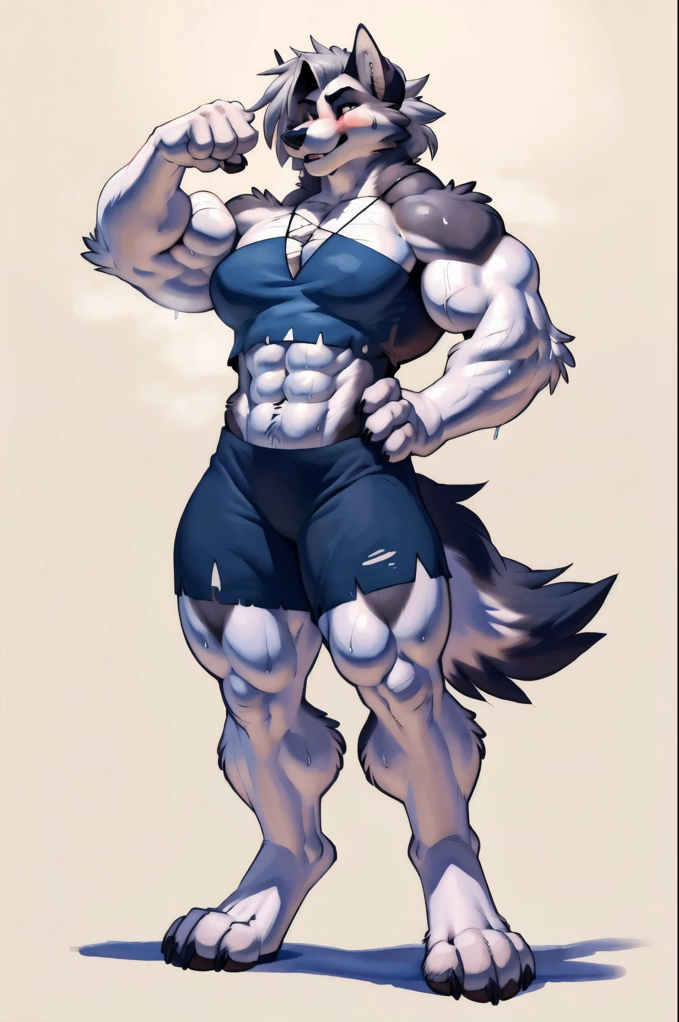 Loona (Helluva Boss), full body, full height, anthro wolf, solo, full height, anthro body, female, girl1, girl:1, cute, slim:1, skinny:1, ripped:1.2 muscles:1, (correct anatomy):1, (white background, no background:1.2), she:1, female, (wearing shorts), (detailed eyes:1.2), sexy, (cel shaded:1.2), (sweat:1.5), visible breath, sweat:1, (watercolors:1.2), confident, proud, (vascular, veins:1.1), (full body):1, flexing, ((by takemoto arashi, by meesh, by Taran Fiddler), best quality, masterpiece, perfect anatomy))