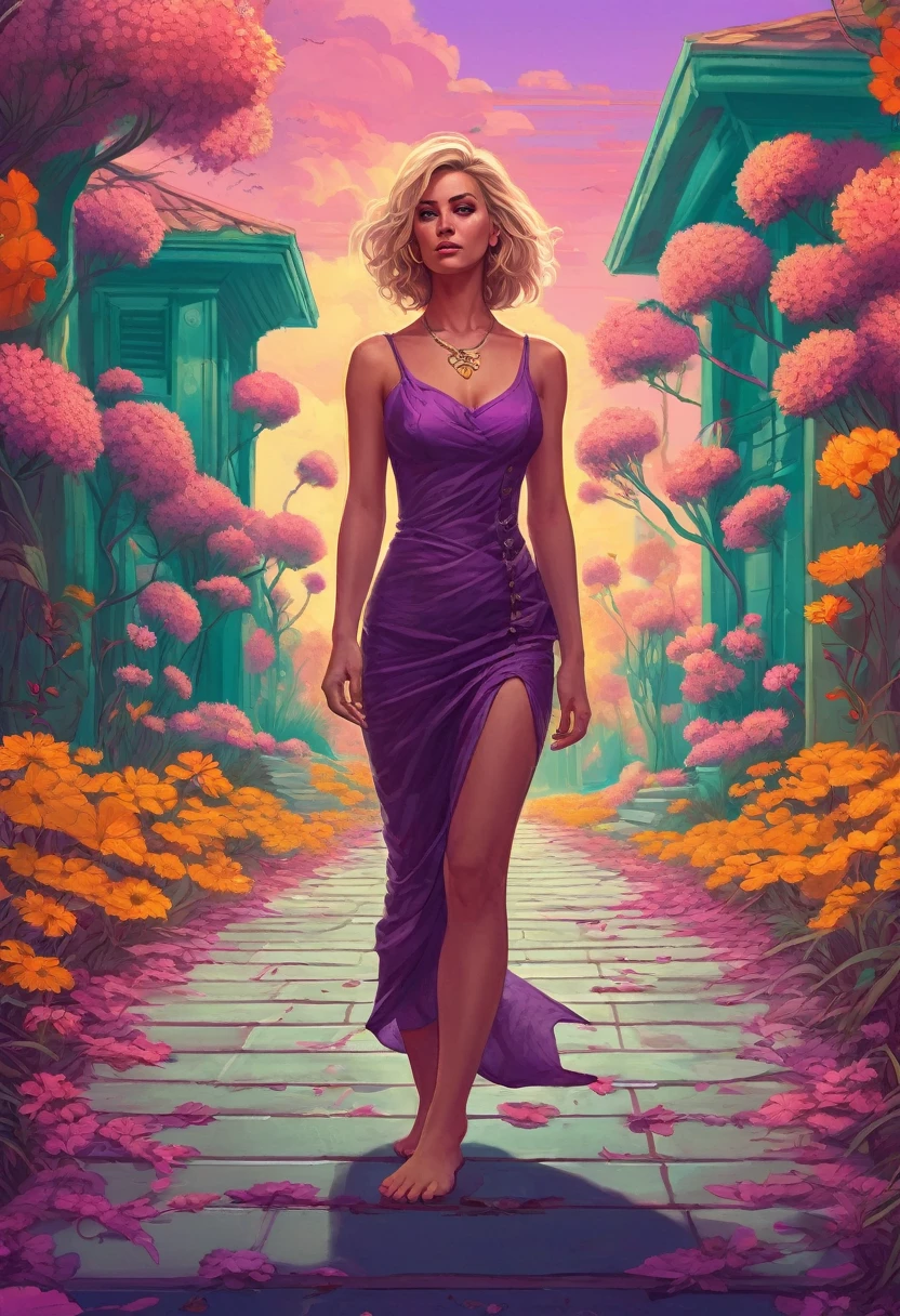 (((Full body shot))), (((bare feet))), (((Standing on the ground))), cartoon version of of (ohwx woman) cartoon character artstation digital painting portrait design by mark brooks and brad kunkle detailed face highly stylized realistic cinematic lighting dramatic shadows fine detail 4k 8K sharp focus high resolution octane render photorealism trending on ArtStation GTA cover page with textured flowers in background beautiful colors blue black red pink green purple violet teal gold white yellow color scheme bright vivid contrast fantasy style beepley artwork, (((Full body shot))), (((bare feet))), (((Standing on the ground))), 