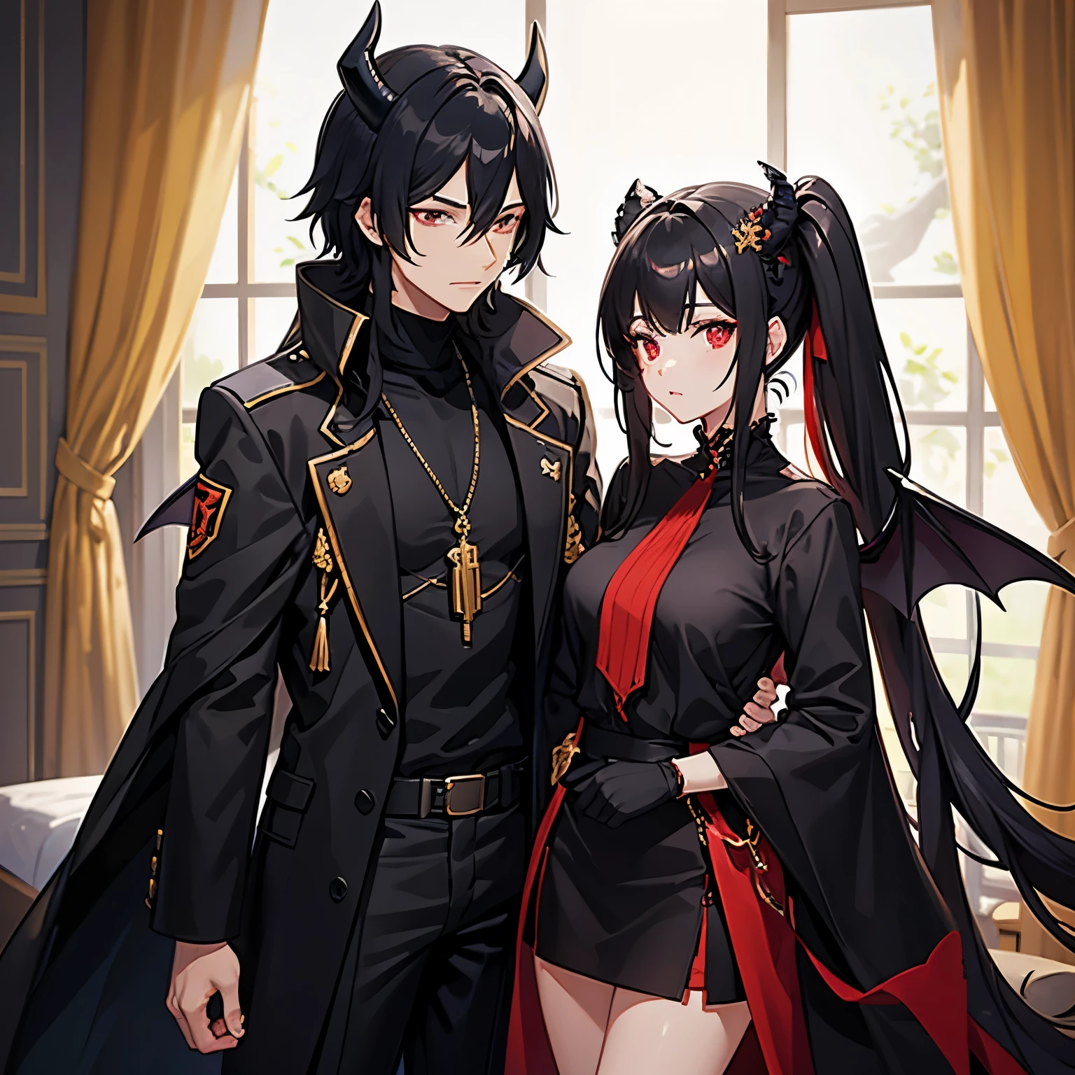 Black lion, red eyes, bat wings, monstrous
