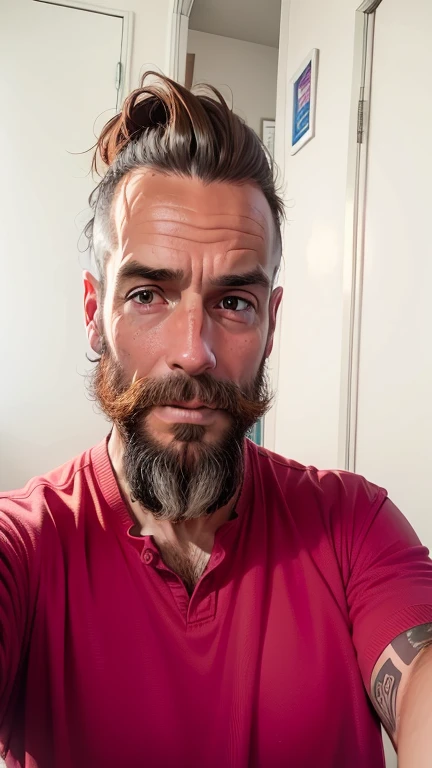 trimmed man with a beard and a pink shirt taking a selfie, hommes de 45 ans, homme de 4 0 ans, Gui Guimaraes, alexandros pyromallis, Photographie selfie 8k, selfie d&#39;un homme, homme de 5 0 ans, thierry doizon, Vincent Maréchal, Georges Doutsiopoulos, 38 ans