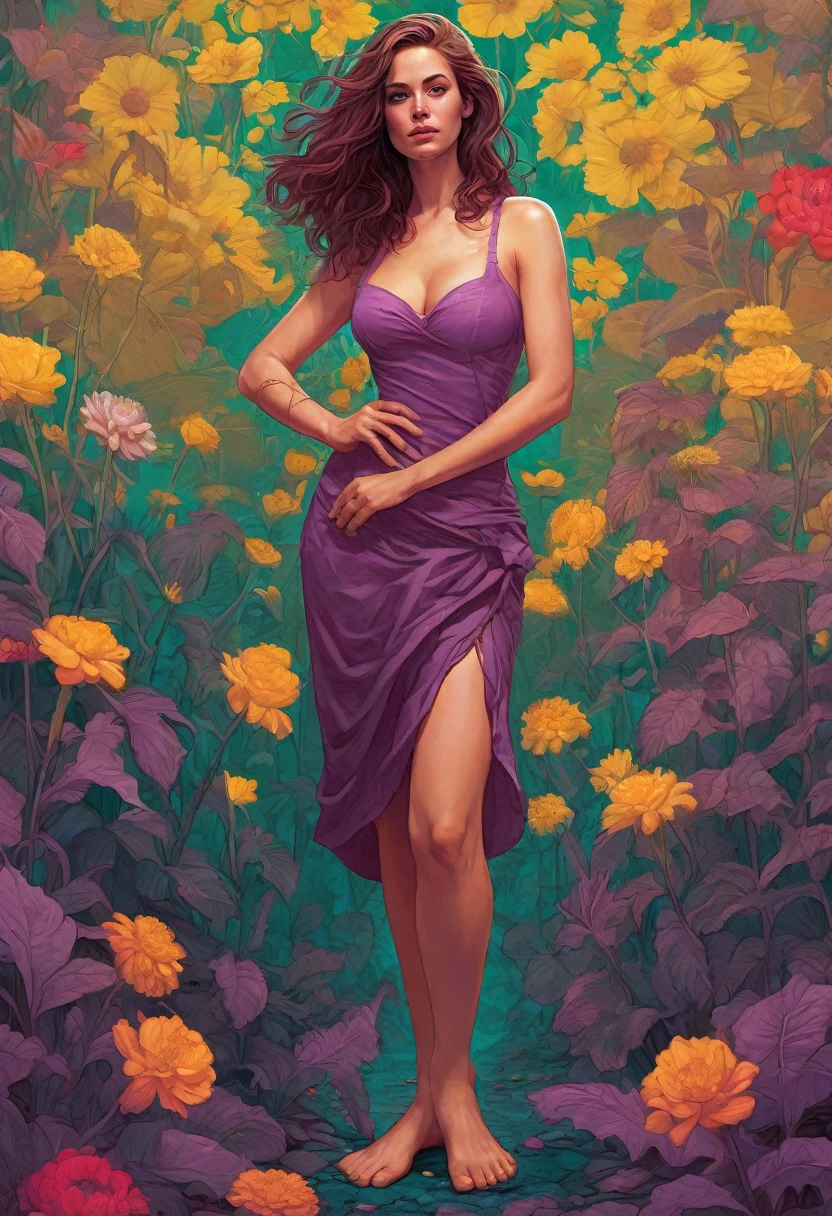 (((Full body shot))), (((bare feet))), (((Standing on the ground))), cartoon version of of (ohwx woman) cartoon character artstation digital painting portrait design by mark brooks and brad kunkle detailed face highly stylized realistic cinematic lighting dramatic shadows fine detail 4k 8K sharp focus high resolution octane render photorealism trending on ArtStation GTA cover page with textured flowers in background beautiful colors blue black red pink green purple violet teal gold white yellow color scheme bright vivid contrast fantasy style beepley artwork, (((Full body shot))), (((bare feet))), (((Standing on the ground))), 