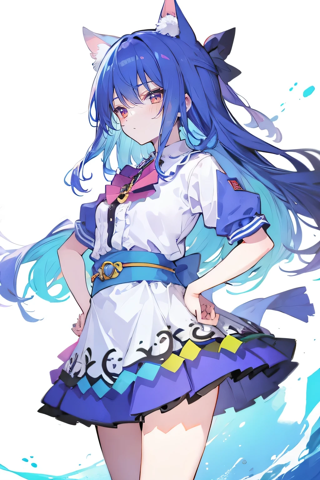 (masterpiece),best quality, expressive eyes, perfect face, 1girl,
Put your hands on your waist,fair, Gorgeous,Japanese cartoons,girl,lola,Hina Angel, blue hair, blue haired, floating clothes,Grab your waist, Grab your waist, hands on hips , hands on hips,sit, sit on ground, Legs on the ground, flat chest,cat ears,