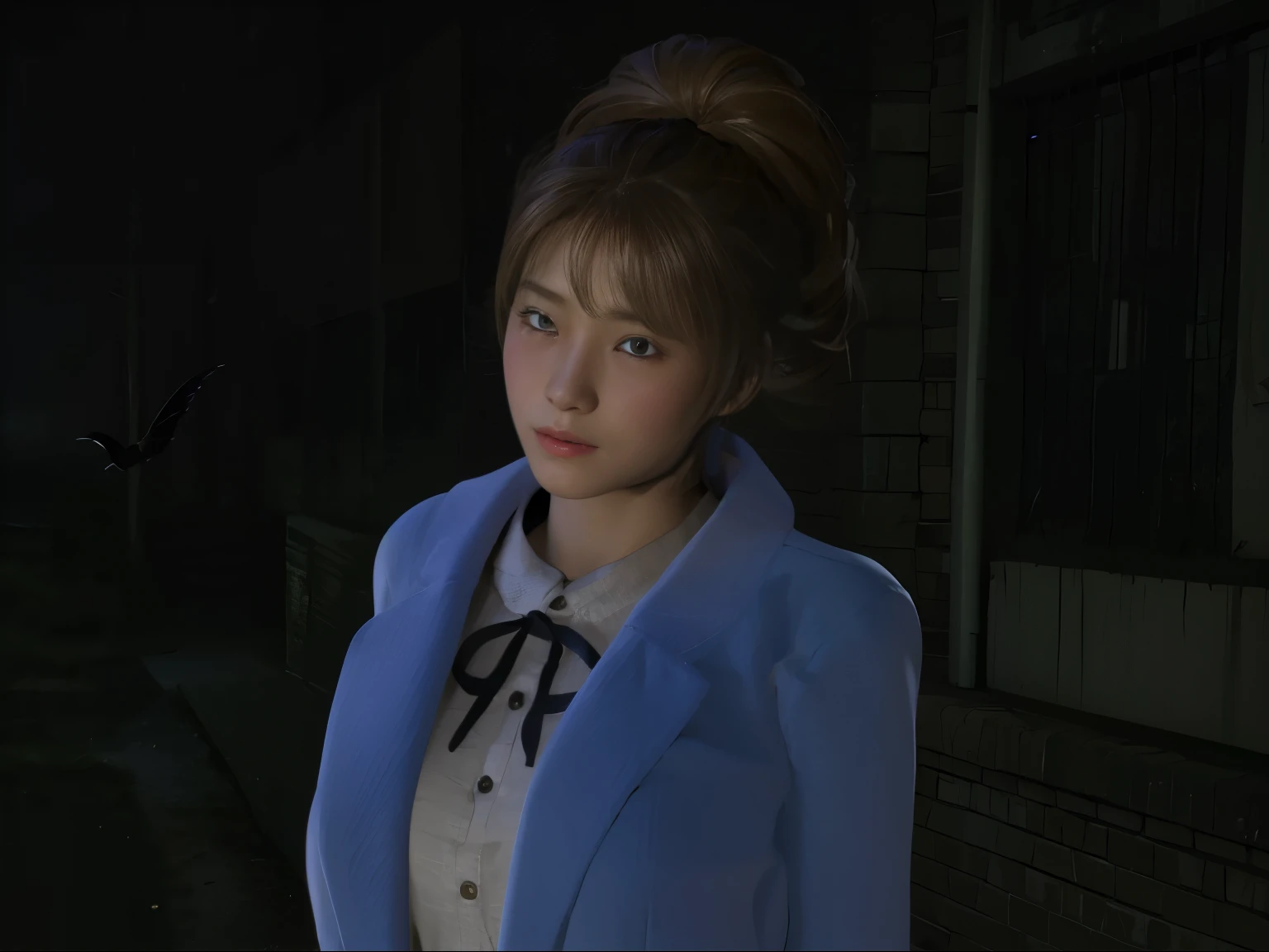 ((she is very surprised and cries、fall into fear))、(8K, highest quality, masterpiece:1.2), (realistic, photo-realistic:1.37), Super detailed,highest quality, ultra high resolution, professional lighting, photon mapping, radio city, Physically based rendering, cinematic lighting,  Midnight Road,Depth of written boundary, sharp focus,sunbeam, good composition,(Bokeh:1.2) 1 girl,alone,(whole body), (closed mouth),fine and beautiful eyes, temporarily stop, tight waist,Japanese high school girl, black hair,messy hair,long hair fluttering in the wind,(Ulzzang-6500:1.2) mix 4, hiqcgbody