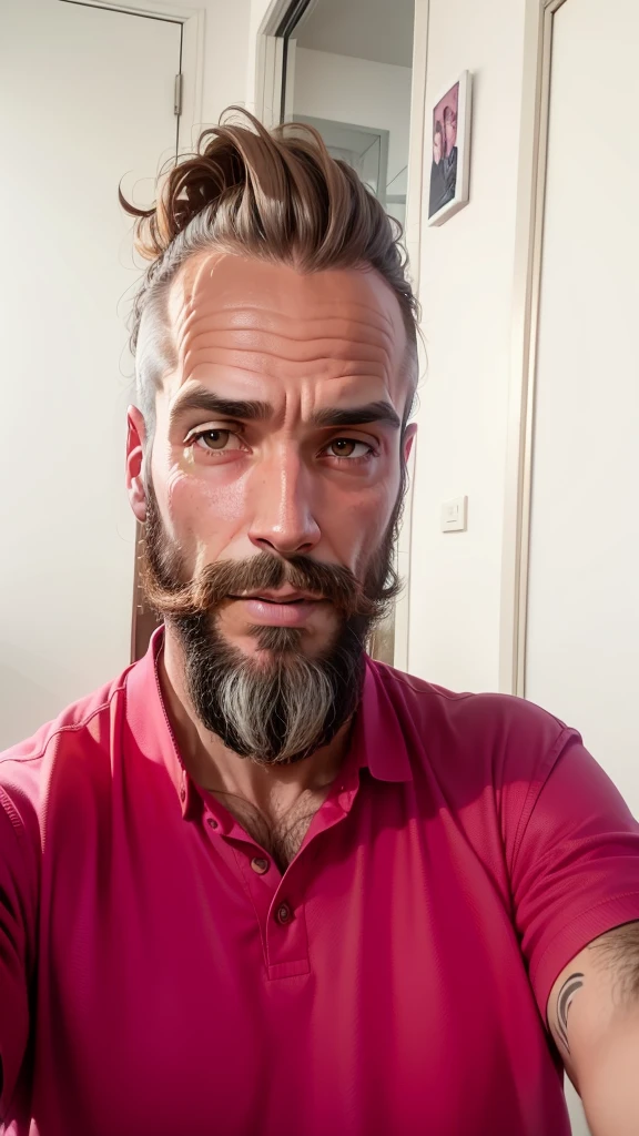trimmed man with a beard and a pink shirt taking a selfie, hommes de 45 ans, homme de 4 0 ans, Gui Guimaraes, alexandros pyromallis, Photographie selfie 8k, selfie d'un homme, homme de 5 0 ans, thierry doizon, Vincent Maréchal, Georges Doutsiopoulos, 38 ans