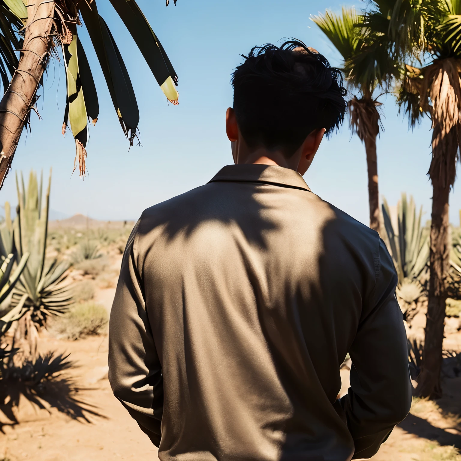 Agave in hand、Boy's back view