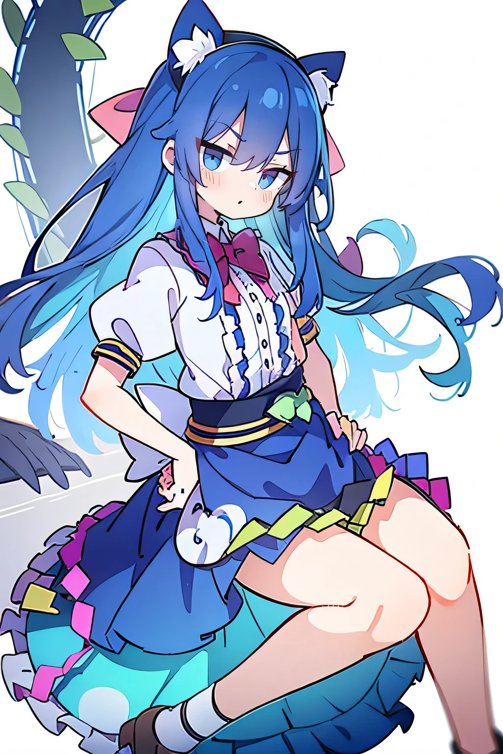 (masterpiece),best quality, expressive eyes, perfect face, 1girl,
Put your hands on your waist,fair, Gorgeous,Japanese cartoons,girl,lola,Hina Angel, blue hair, blue haired, floating clothes,Grab your waist, Grab your waist, hands on hips , hands on hips,sit, sit on ground, Legs on the ground, flat chest,cat ears,