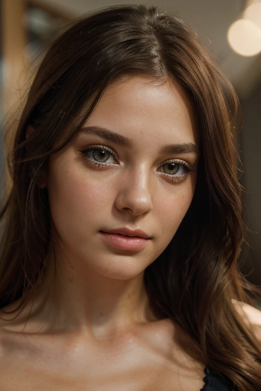 beautiful girl,brunette,hazel green eyes,detailed face,long eyelashes,vivid colors,portrait,studio lighting,soft natural light,ultra-fine painting,realistic,professional,HDR,highres,(best quality,4k),