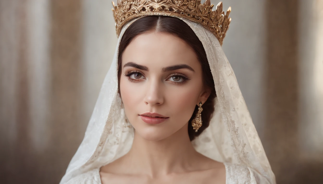 Arabian woman in a white dress with a crown on her head, Digital art inspired by Oleg Oprisko, cgsociety contest winner, Rococo, Fantastic still images, White skin like porcelain, lots of merlot, amazing young graceful person, mysterious beauty, Incredibly fantastic, fantastic fairy tale, ivory white skin, Moth Crown, fantastic fantasy