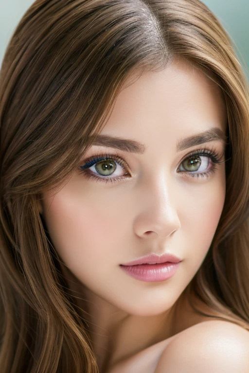 beautiful girl,brunette,hazel green eyes,detailed face,long eyelashes,vivid colors,portrait,studio,realistic,professional,HDR,(best quality,4k),