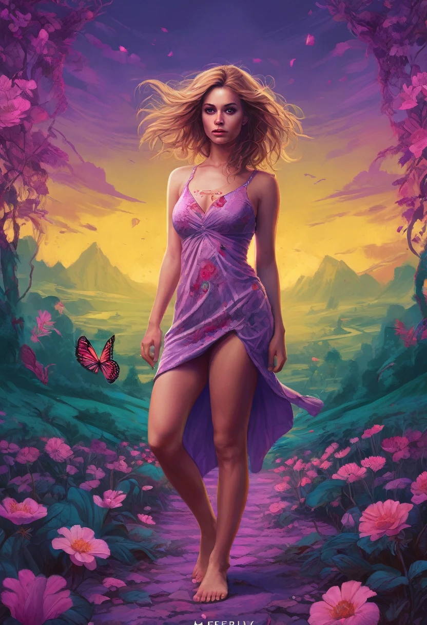 (((Full body shot))), (((bare feet))), (((Standing on the ground))), cartoon version of of (ohwx woman) cartoon character artstation digital painting portrait design by mark brooks and brad kunkle detailed face highly stylized realistic cinematic lighting dramatic shadows fine detail 4k 8K sharp focus high resolution octane render photorealism trending on ArtStation GTA cover page with textured flowers in background beautiful colors blue black red pink green purple violet teal gold white yellow color scheme bright vivid contrast fantasy style beepley artwork, (((Full body shot))), (((bare feet))), (((Standing on the ground))), 