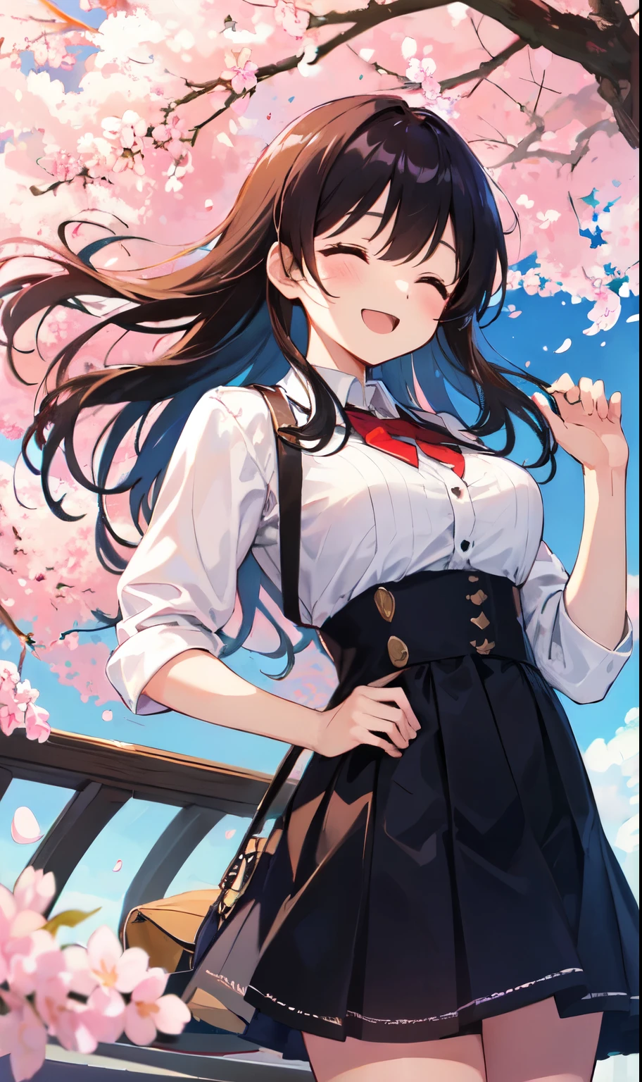 (highest quality, HDR, masterpiece, 8K, super detailed:1.2), cinematic angle, shine, shiny skin, Backlight, particles of light,
outdoor, night、cherry blossoms、cherry blossoms並木、nightcherry blossoms、night空
1女性, alone, cowboy shot, big breasts、smile, blush, from below, floating hair, Wind、close your eyes、open your mouth