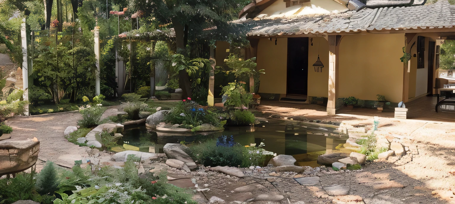 create an ornamental style garden, with colorful plants of different sizes and harmonies, without altering the layout of the house or lake