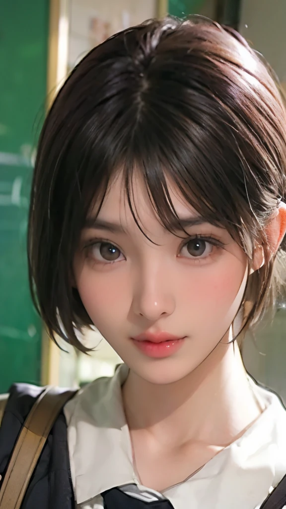 1 girl、 beautiful girl、、school girl、short hair