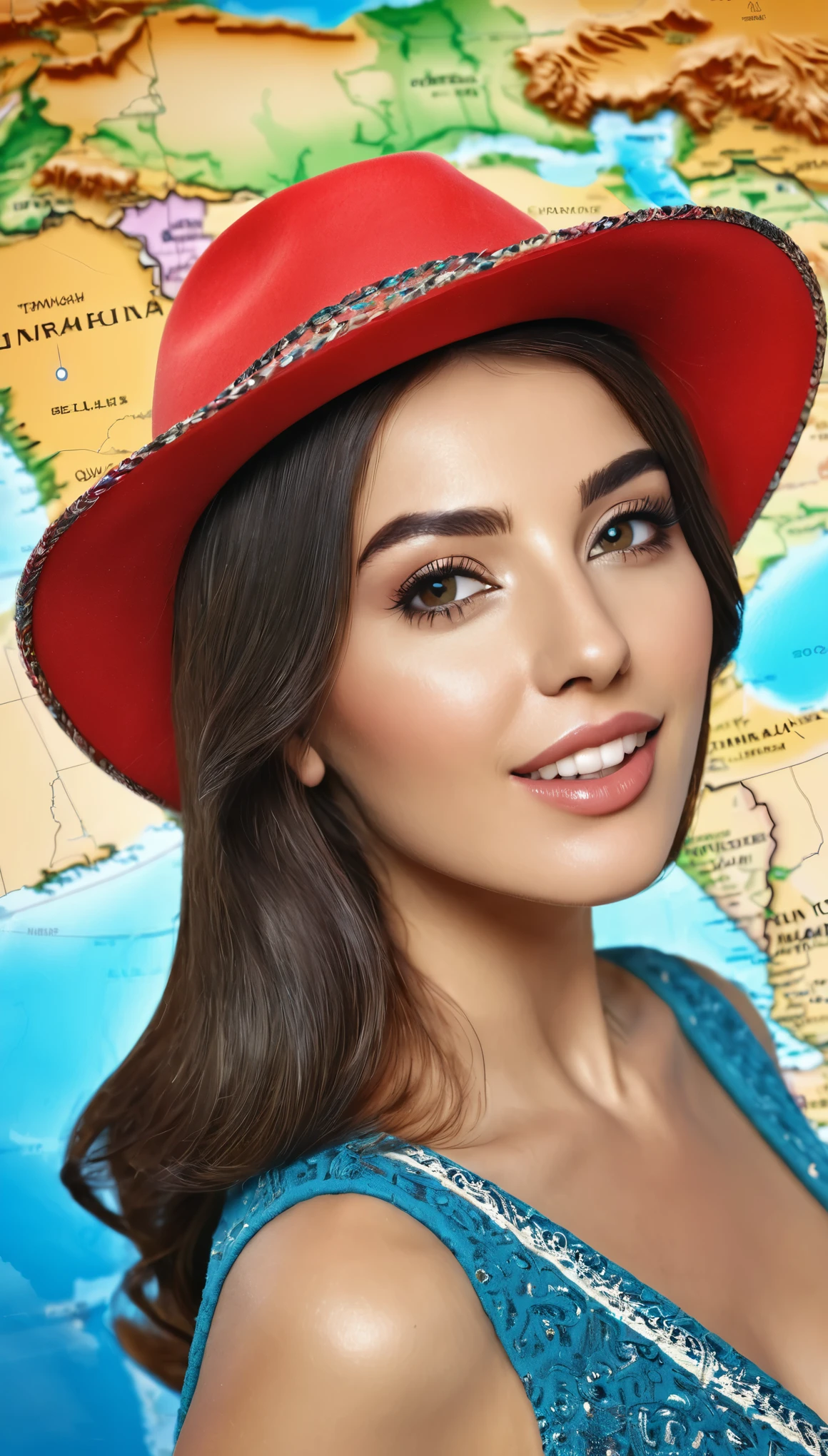 Imagem 3d Mulher , beautiful woman with hat in Türkiye on Turkey map 