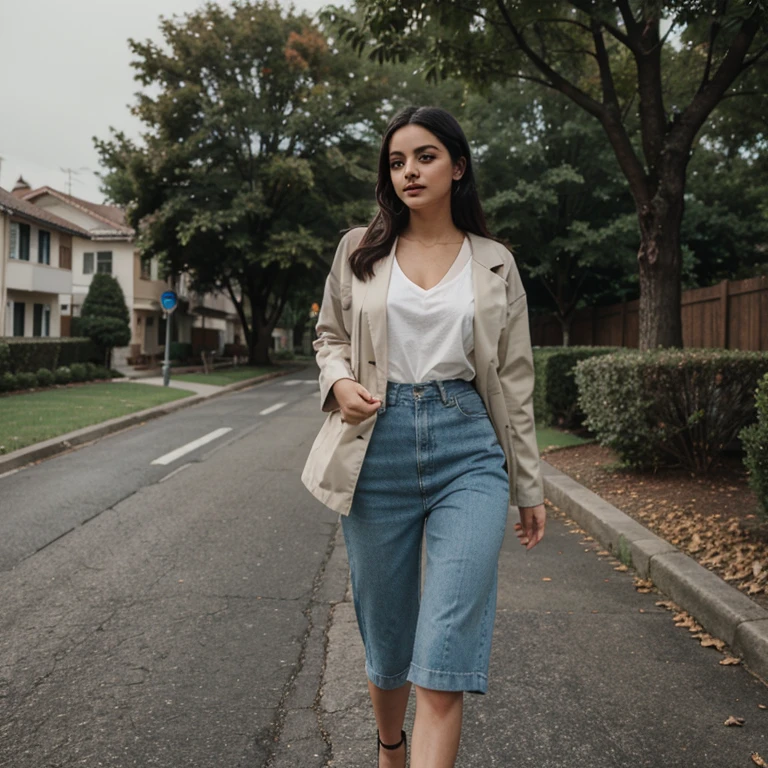 Camila Mendes in thunderstorm weather dressed in fall clothes