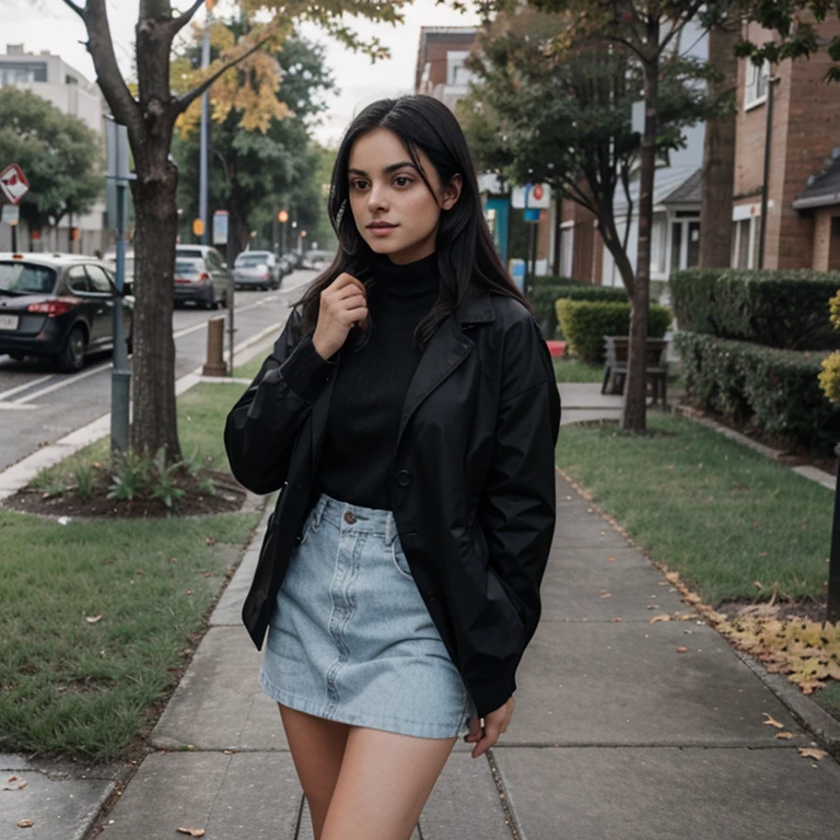 Camila Mendes in thunderstorm weather dressed in fall clothes