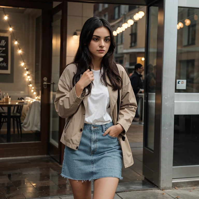 Camila Mendes in thunderstorm weather dressed in fall clothes