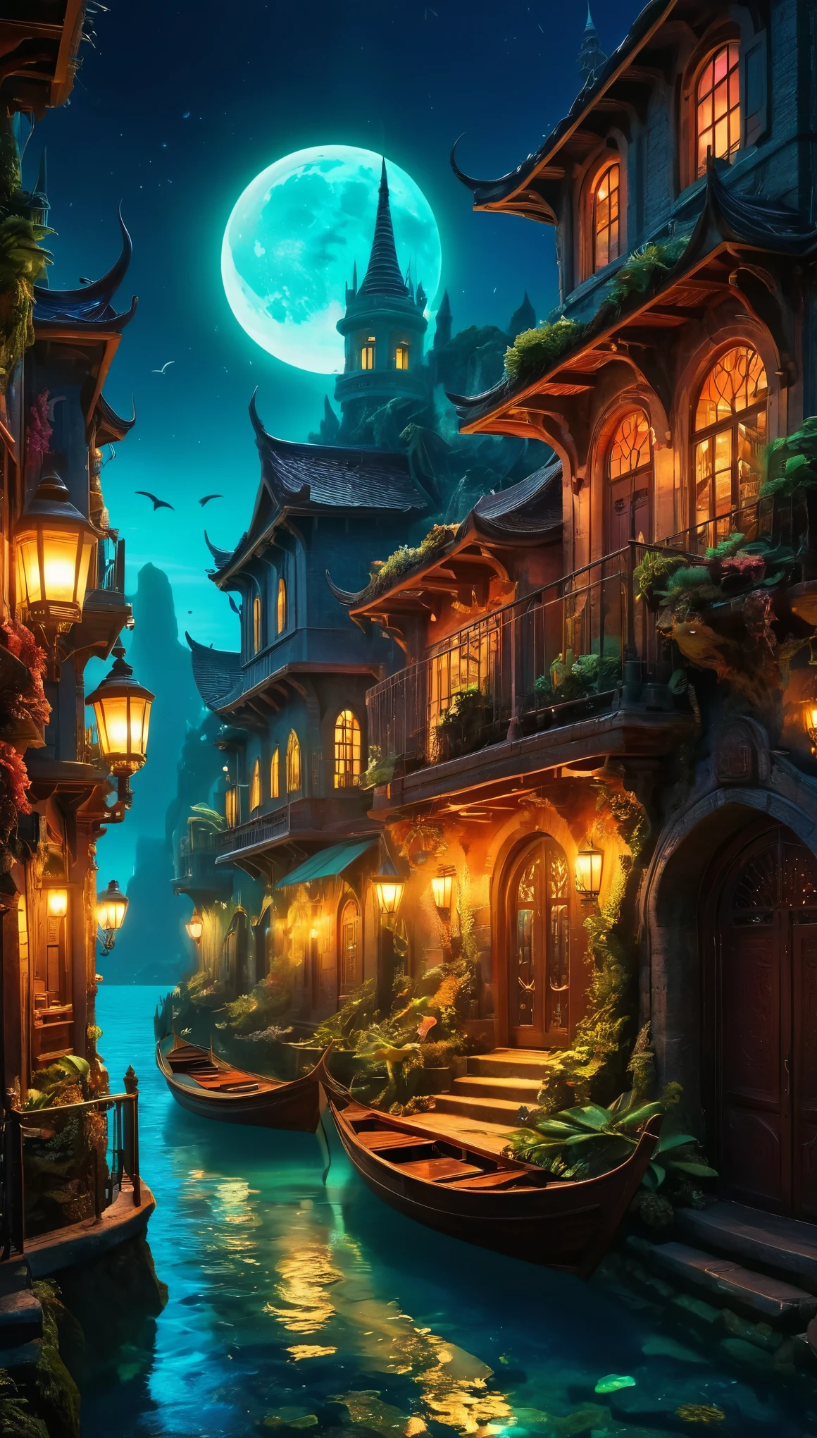 (best quality,4k,8k,highres,masterpiece:1.2),ultra-detailed,(realistic,photorealistic,photo-realistic:1.37),HDR,UHD,studio lighting,ultra-fine painting,sharp focus,physically-based rendering,extreme detail description,professional,vivid colors,bokeh,amazing seafloor,mesmerizing coral reefs,menacing sea monsters,intricate architecture,glowing neon lights,dreamlike atmosphere,otherworldly creatures,mythical mermaids,ethereal glow,serene moonlight,unexplored depths,surreal colors,unforgettable dream,fantastical sea life,enchanting atmosphere,impressive cityscape,majestic towers,hidden alleys,wandering merfolk,suspenseful night,thrilling encounter,perpetual motion,doorway to another world,dimly lit streets,mystical energy,secrets of the deep,whimsical and quirky characters,mysterious artifacts,flickering streetlights,magical objects,enchanted undersea gardens,light reflecting off the water,rays of moonlight piercing through the darkness,glittering treasure.