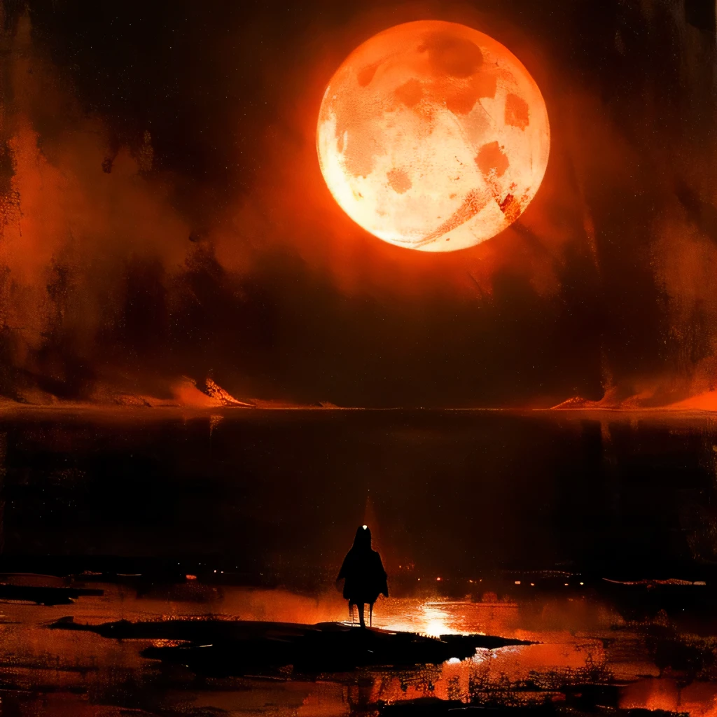 (best quality,ultra-detailed),(dark,gothic:1.2),blackness,ominous moonlit night,shadowy figures,dramatic atmosphere,darkened sky,blackened sun,partial darkness,intense contrasts,creepy silence,surreal gloom,eerie ambiance,haunting presence,intense emotional depth,depths of despair,ominous stillness,blood-red sky,ethereal eeriness,evoking fear and mystery)