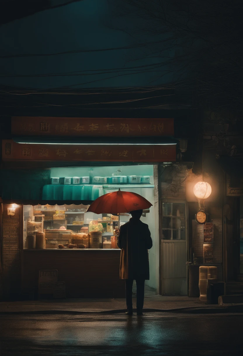 Midnight Fog There is often a layer of fog outside the midnight convenience store,Increases the mystery of this scene,让人感觉仿佛置身于一个surreal世界
錯综複雜老式的午夜便利店装饰和家具,It gives people a retro feeling, a mysterious and low-key atmosphere, dim lights at midnight convenience store, dim lights, mysterious and quiet atmosphere, drizzle, and a boy standing behind a convenience store holding an umbrella at midnight.(You don’t need to know that half of your body is swallowed up by the night)
Silent atmosphere, dim mysterious lighting, retro feeling, mysterious and low-key atmosphere, mysterious atmosphere of light and shadow art, subtly illuminate, Highly detailed digital art in soft colors,Fantasy Art Performance,surreal