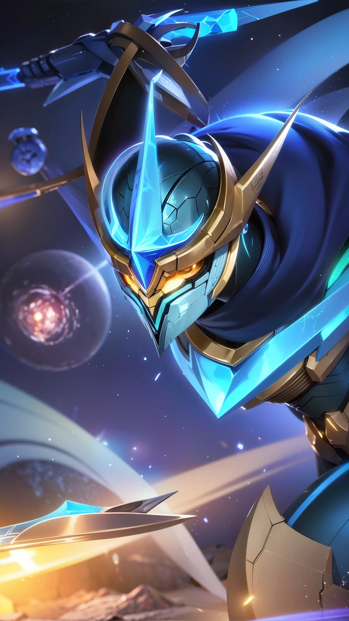 a close up of a person in a suit with a sword, sliver ice color reflected armor, cyber fight armor, energetic varia suit, sci-fi skin, blue and ice silver color armor, this character has cryokinesis, protoss!!!!, protoss, protoss!!, space armor, 8k, ultra hd, ultra detailed texture, hyper realistic, masterpiece, detailed texture, detailed skin, detailed lighting, (photorealistic:1.5), best quality, beautiful lighting, cinematic lighting, professional lighting, ultra highres, realistic, high quality, (realskin:1.5), extremely detailed, finely detail, ultra-detailed