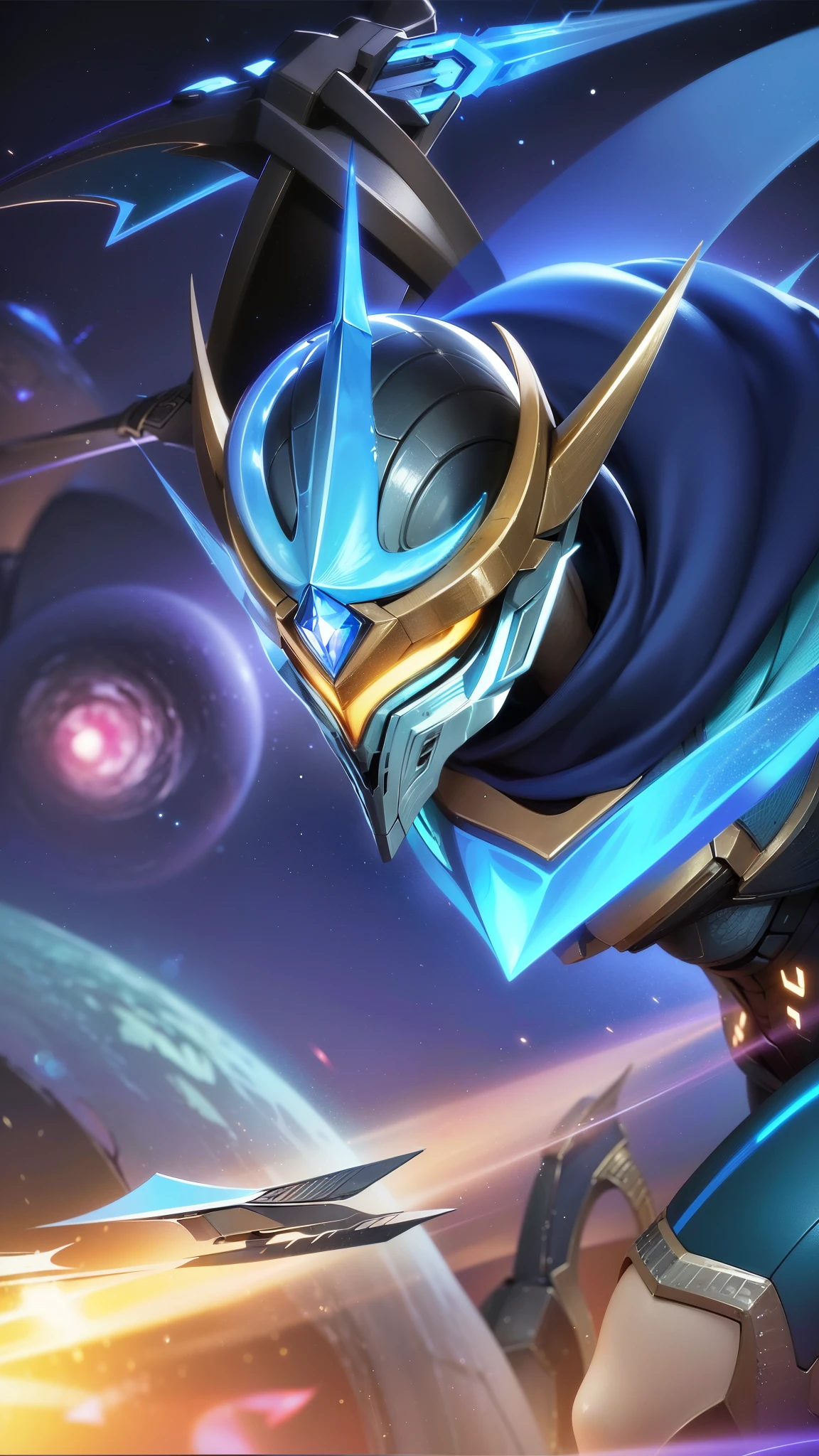 a close up of a person in a suit with a sword, sliver ice color reflected armor, cyber fight armor, energetic varia suit, sci-fi skin, blue and ice silver color armor, this character has cryokinesis, protoss!!!!, protoss, protoss!!, space armor, 8k, ultra hd, ultra detailed texture, hyper realistic, masterpiece, detailed texture, detailed skin, detailed lighting, (photorealistic:1.5), best quality, beautiful lighting, cinematic lighting, professional lighting, ultra highres, realistic, high quality, (realskin:1.5), extremely detailed, finely detail, ultra-detailed