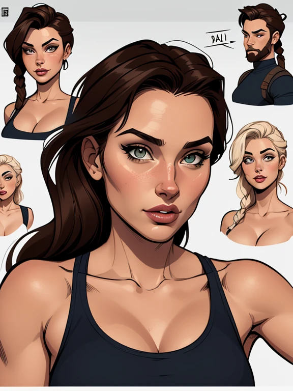  Turnaround sheet Personagem Lara croft imagem de corpo inteiro desenho animado de uma mulher .cartoon style illustration, estilo de arte dos desenhos animados, estilo de arte dos desenhos animados, digital illustration style, design de personagens altamente detalhado, arte digital detalhada fofa, City fan art, Design de personagens de retrato, beautiful digital illustration, retrato de alta qualidade, Arte em quadrinhos, mulher jovem.  expression of sexual desire