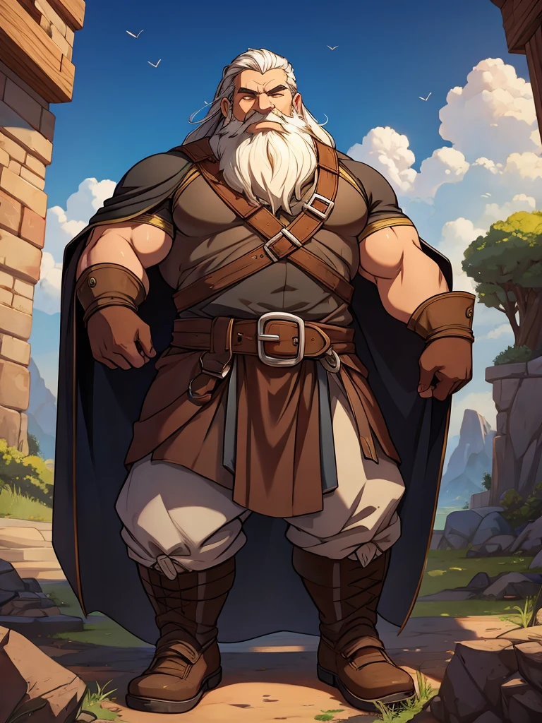 The God of Metal, dwarf, large beard, stout, wide, blacksmith outfit