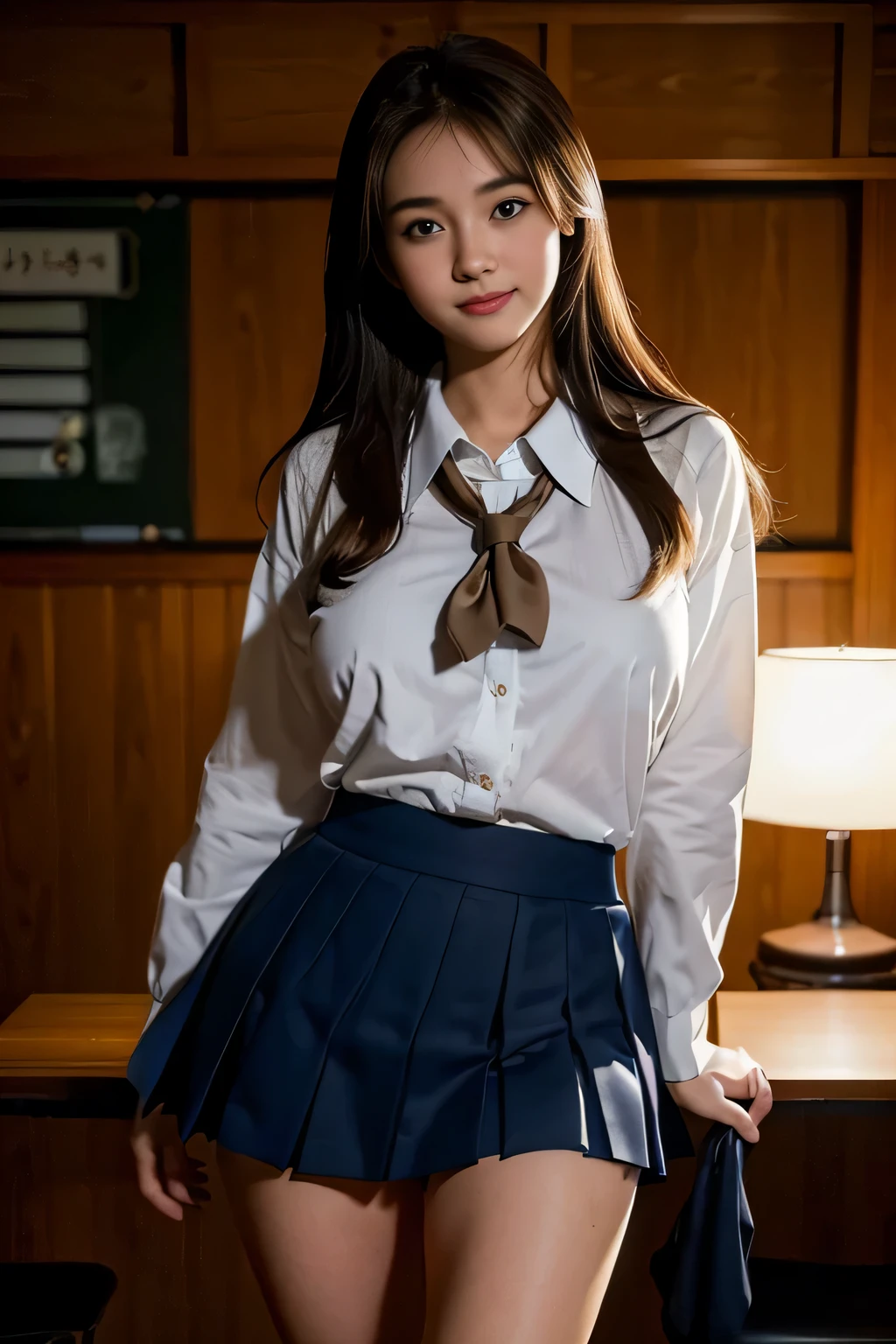 ((japanse beatiful girl:1.3)) ((school uniforms:1.4)) ((panty shot:1.5)) ((high school)),((dark blue skirt:1.3)) ((in the class room:1.3)) ((thin_fabric:1.4)) ((random sexy pose:1.3)) ((sweaty:1.5))((face is flushed:1.4)) ((big breasts:1.4)) ((close-up:1.2)) best quality,masterpiece,ultra high res,(photorealistic:1.4),raw photo,(Authentic skin texture:1.3),(film grain:1.3),panorama,character portrait,very wide shot,narrow waist,cowboy shot,(in the dark, deep shadow, low key, cold light,) night,(()),streaming tears,,dust,Tyndall effect,(expression),1girl,beautiful detailed eyes and face,white jabot,brown eyes,((brown hair:1.2)) ((full body:1.3)) ((smile:1.3))