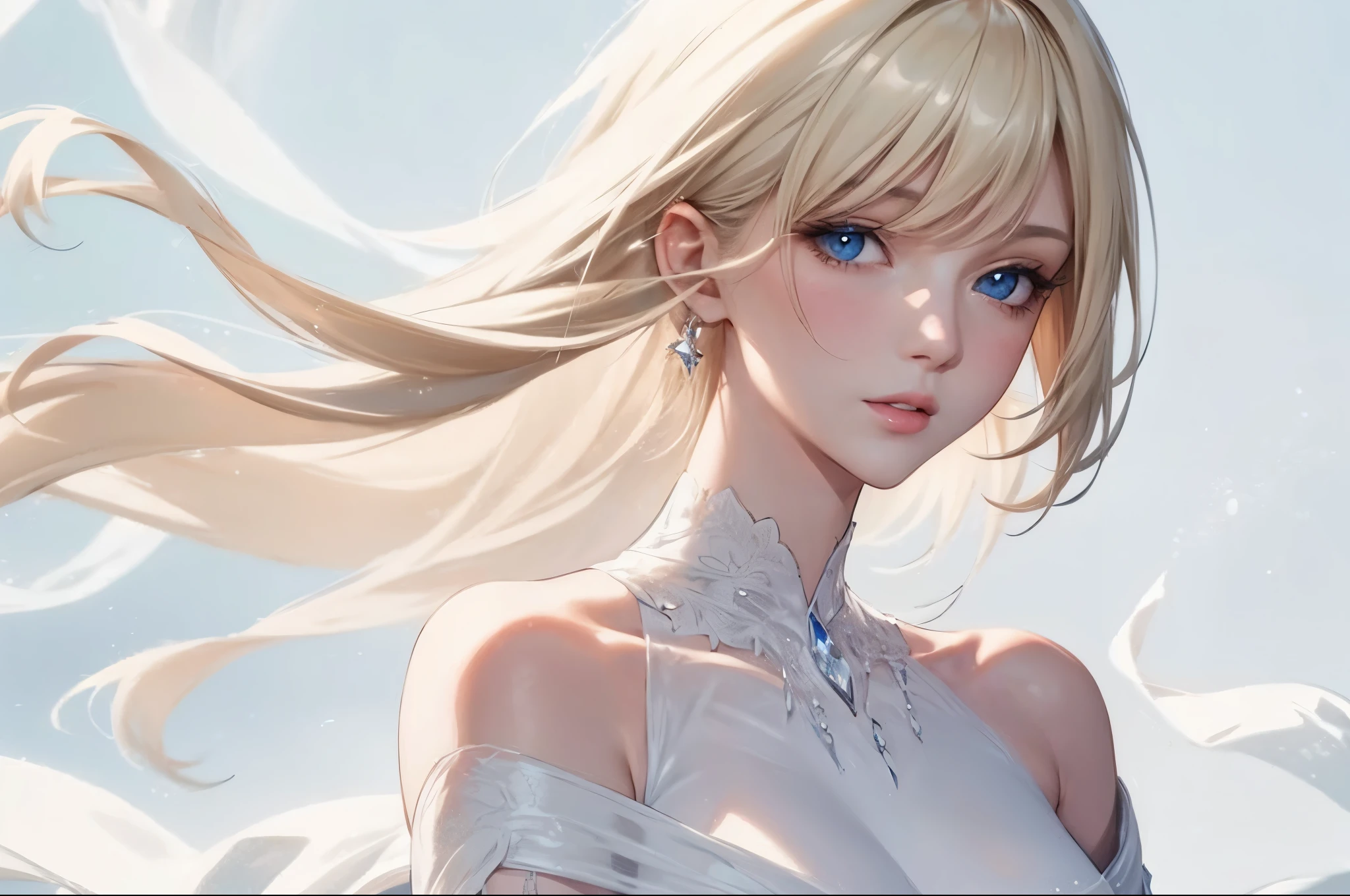 realistic, Elegant mature woman, blue eyes, blonde, big chest, high resolution cg 8k, beautiful cg, soft light