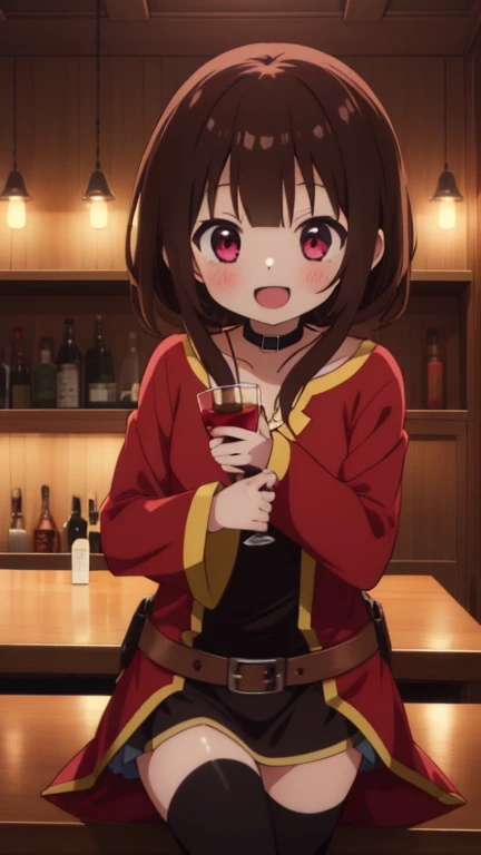 1 girl, alone,  smile, open your mouth,full body, holding, boots,  :d, A bar in the room, 1 girl, difficult, Chibi, masterpiece, expensive quality, very_expensive_solve, big_file size, full color, 2024 Era \(style\), anime, anime_screen cap, animeーション化された gif, mp4 ,video, animeーション化された,masterpiece, highest quality, soft lighting, looking at the viewer, 
Megumin - Konosuba