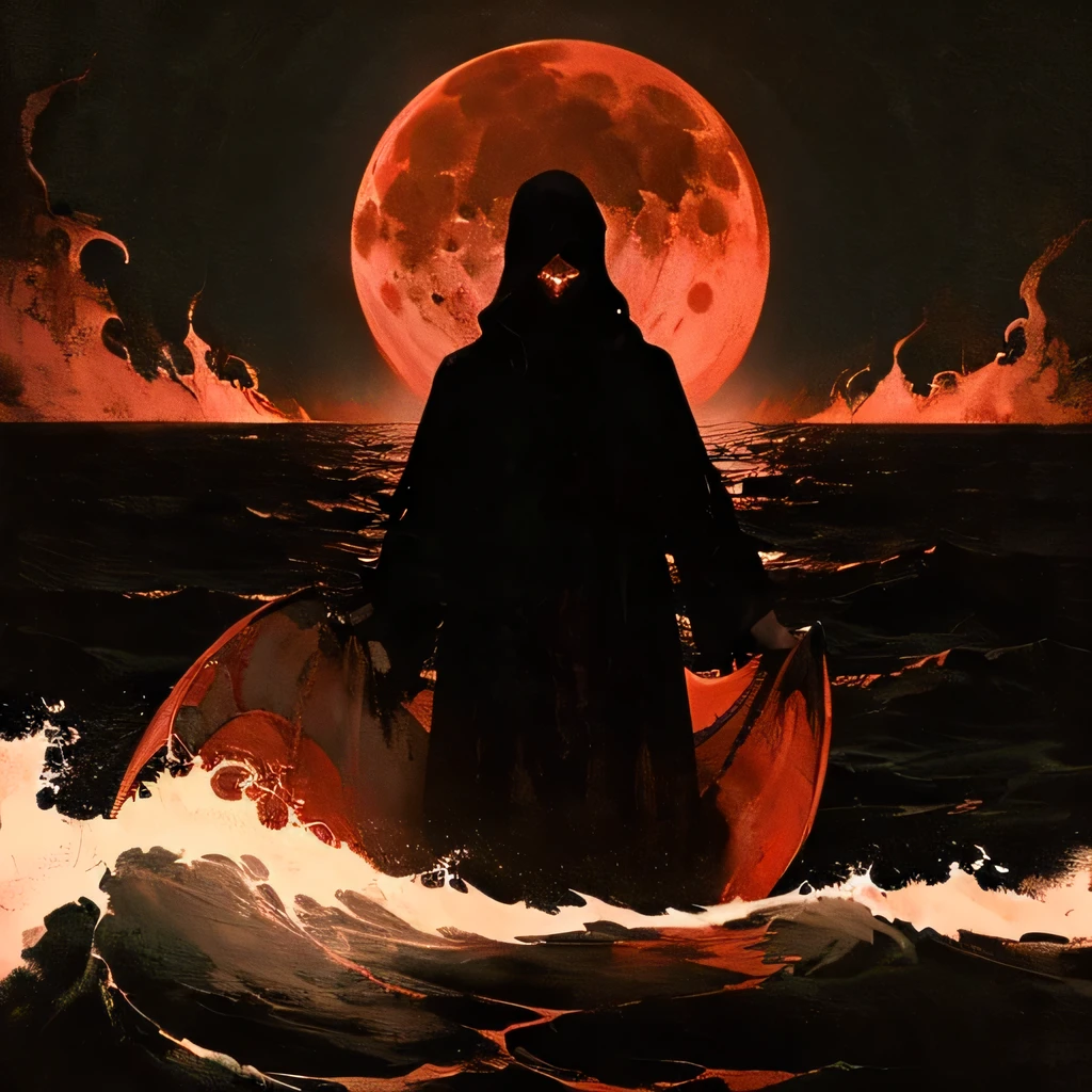 (dark, eery, mysterious), (demonic sea monster:1.1), emerging from the depths of the ocean, (sinister presence, ominous aura), (churning waves:1.2), (ominous mist:1.1), (blood red moon:1.1), engulfed in a shroud of (eerie darkness), (ominous fog:1.1), (shadowy silhouette), (foreboding atmosphere), (raging storm:1.1), (unsettling reflection), (ominous glow), (powerful tentacles), (sinister eyes:1.1), (menacing appearance), (giant monster:1.1), (ancient horror:1.2), (nightmarish entity), (creatures of the deep), (terrifying presence), (chilling encounter). (best quality, highres, ultra-detailed), (dark and haunting), (nightmare fuel), (horror art style), (sinister color palette), (ominous lighting), (hauntingly realistic:1.37), (nightmarish scenario), (dread-filled atmosphere).