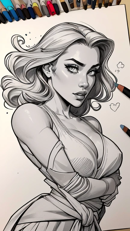 Personagem arte em preto e branco para colorir estilo drawing para colorir  estilo Artline mulher ninja com marcas de guerras Imagem de desenho animado de uma mulher .cartoon style illustration, estilo de arte dos desenhos animados, estilo de arte dos desenhos animados, digital illustration style, design de personagens altamente detalhado, arte digital detalhada coragem, arte em preto e branco para colorir  Design de personagens de retrato, beautiful digital illustration, retrato de alta qualidade, Arte em quadrinhos, mulher jovem cabelo com transas lindas . Beautiful lined eyes Medium large bust and wonderful sexy clothes. image expression of sexual desire from waist to head illustration 