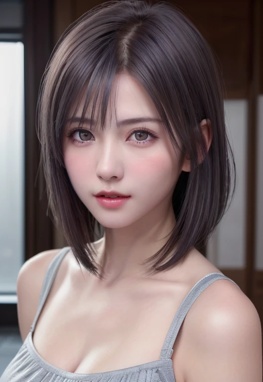 (8K, Photorealistic, Raw photo, of the highest quality: 1.3), (1girl in), Super beautiful, (Realistic face), (boyish, Silver Color Berry Shorthair), Beautiful , Glare that captivates the viewer, Beautiful expression, Beautiful breasts, (Realistic skin), Be...