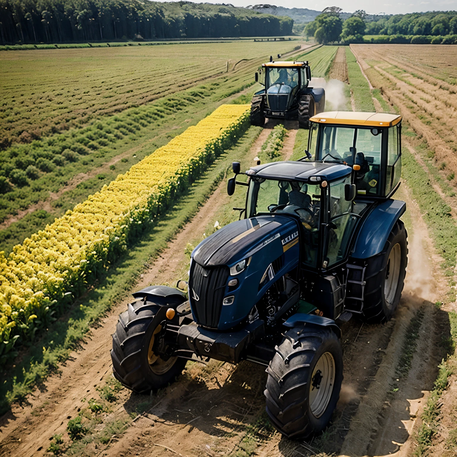  on a farm with a New Holland brand tractor with the Brazilian flag that shows the current scenario that generates many views on Instagram