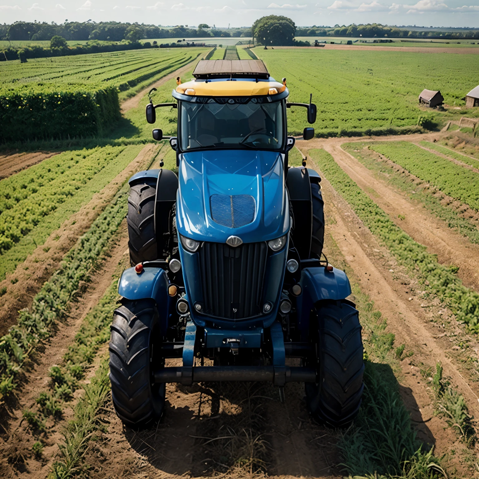 on a farm with a New Holland brand tractor with the Brazilian flag that shows the current scenario that generates many views on Instagram