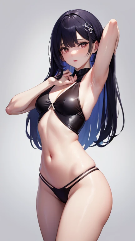 Una hermosa mujer china gentil y encantadora., Delicate and ???? clavicle, double eyelids, labios rosados, small, upturned nose, hombros descubiertos, nalgas regordetas, Hermosas piernas largas, cara enfocada, primer plano de la cara, ultra high definition, Super detail, Foto de cuerpo completo