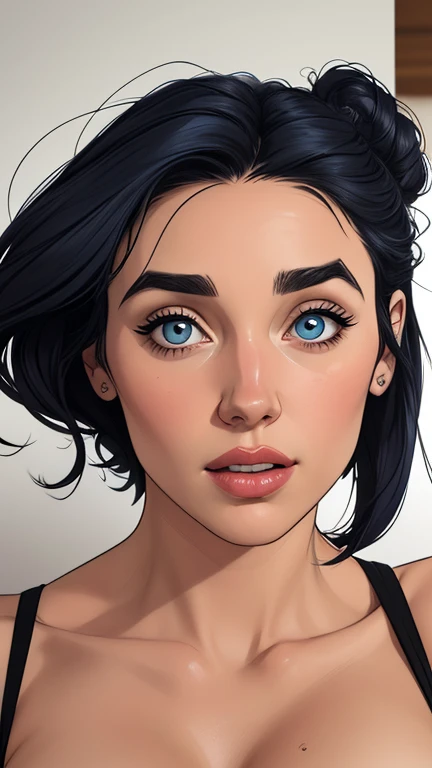 Personagem mulher ninja com marcas de guerras Imagem de desenho animado de uma mulher .cartoon style illustration, estilo de arte dos desenhos animados, estilo de arte dos desenhos animados, digital illustration style, design de personagens altamente detalhado, arte digital detalhada coragem, Forest fan art, Design de personagens de retrato, beautiful digital illustration, retrato de alta qualidade, Arte em quadrinhos, mulher jovem cabelo com transas lindas . Beautiful lined eyes Medium large bust and wonderful sexy clothes. image expression of sexual desire from waist to head illustration Jennifer Connelly and Salma haiek 
