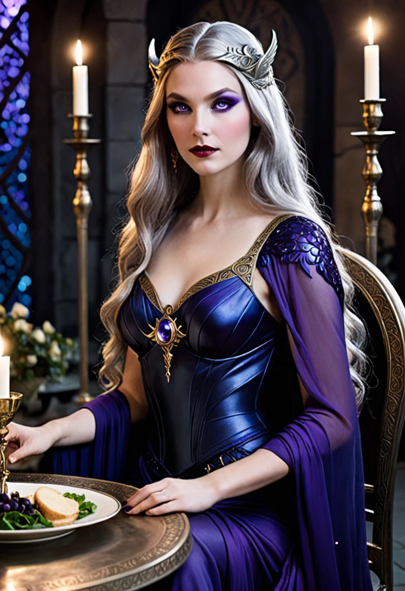 Goddess of the night nix, with her hair as long as black as night, violet eyes, her dark powers, skin as pale as the moon, but the most beautiful is mysterious of the goddesses, and she was sitting at the table during a dinner party in Asgard