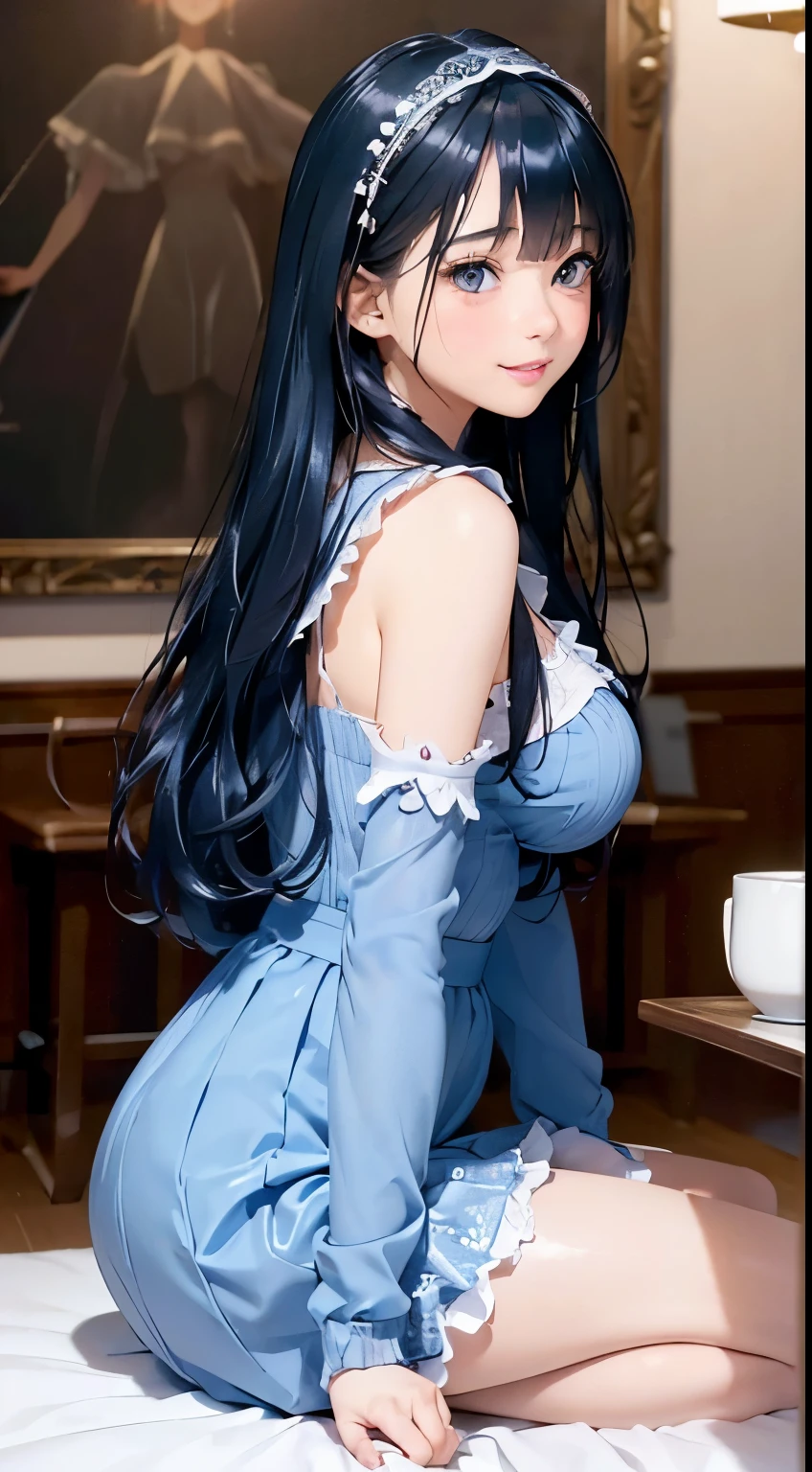 Masterpiece, Real: 1.4), (very intricate: 1.2), (Upper body: 1.2), (From the front: 1.3), Very tasteful maid dress, Long hair, Breasts, looking at viewert, The expression is a little embarrassed, Japanese around 26 years old, About 160 cm and a small face, Fashionable makeup, Idol-like face，Looks younger than his age, Head tilt, 1 girl, Solo, Super high resolution, 8K  UHD, Perfect anatomy, Exquisitely Detailed Skin, Best shadows, Delicate, high resolution