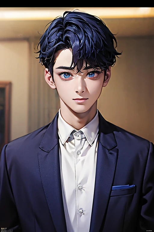 masterpiece, masterpiece_portrait, distinct, distinct_image, high_resolution, highres, high_quality_anime, high_quality, hyper_detail, finely_detailed,4K, men, ChaEunWu, a man in a suit, blue suit,perfect_face, perfect_eyes,