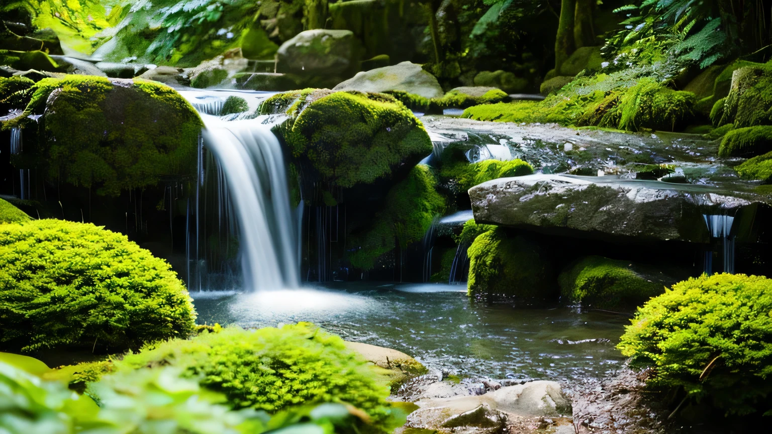 Landscape with a forward-looking waterfall。