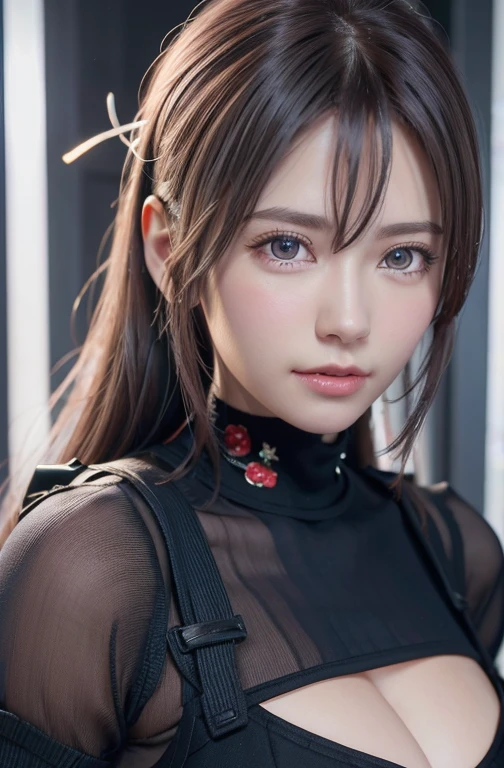 top-quality、8K Masterpiece、超A high resolution、(Photorealsitic:1.3)、Raw photo、1 girl、silver white hair、glowy skin、1 Beautiful Soldier、((super realistic details))、portlate、globalillumination、Shadow、octan render、8K、ultrasharp、beauty breast、Raw skin is exposed in cleavage、leather、cold color、、highly intricate detail、Realistic light、CGSoation Trends、Beautiful eyes、radiant eyes、Facing the camera、neon details、