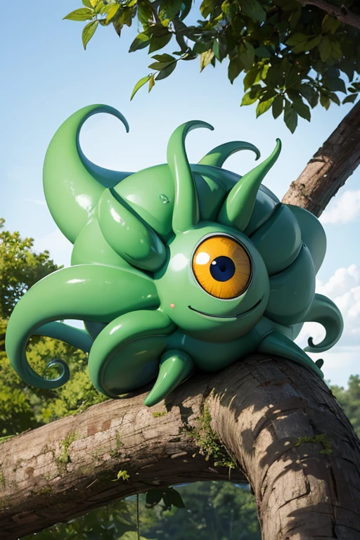 Alien tentacle creature with tentacle cocks that branch out from a central body with one large eyeball