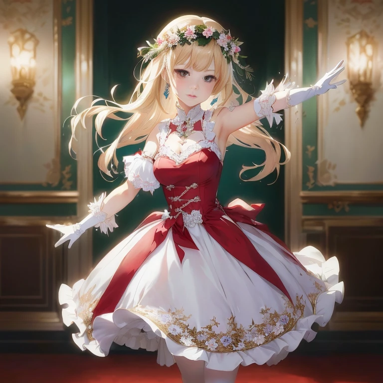 anime girl in a red and white dress with a white rabbit, cushart krenz key art feminine, in dress, royal elegant pose, splash art anime , cute anime waifu in a nice dress, ayaka genshin impact, anime key visual of elegant, portrait of lolita, rin, from the azur lane videogame, official art