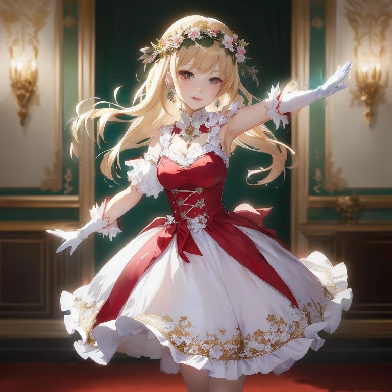 anime girl in a red and white dress with a white rabbit, cushart krenz key art feminine, in dress, royal elegant pose, splash art anime , cute anime waifu in a nice dress, ayaka genshin impact, anime key visual of elegant, portrait of lolita, rin, from the azur lane videogame, official art