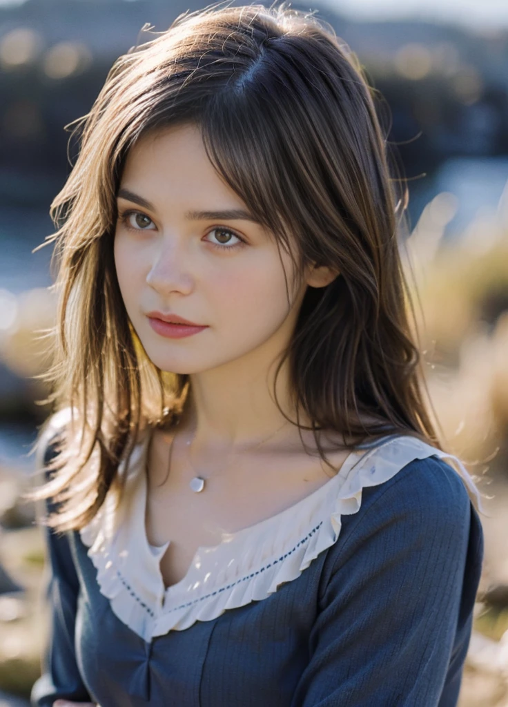 17 year old beautiful girl、Highest image quality、realistic、16K、beautiful woman、Long Hair Top Quality,[masterpiece],((beautiful:0.75) pretty girl:0.75),Professional,photograph_(Moderate),Ultra-fine painting,1 girl,black hair,outdoor,(front:1.3),(Are standing:1.3),seaside,cloudy sky,cowboy_shot,
Sweet girl clothes 2,pearl necklace,blue clothes,flower,