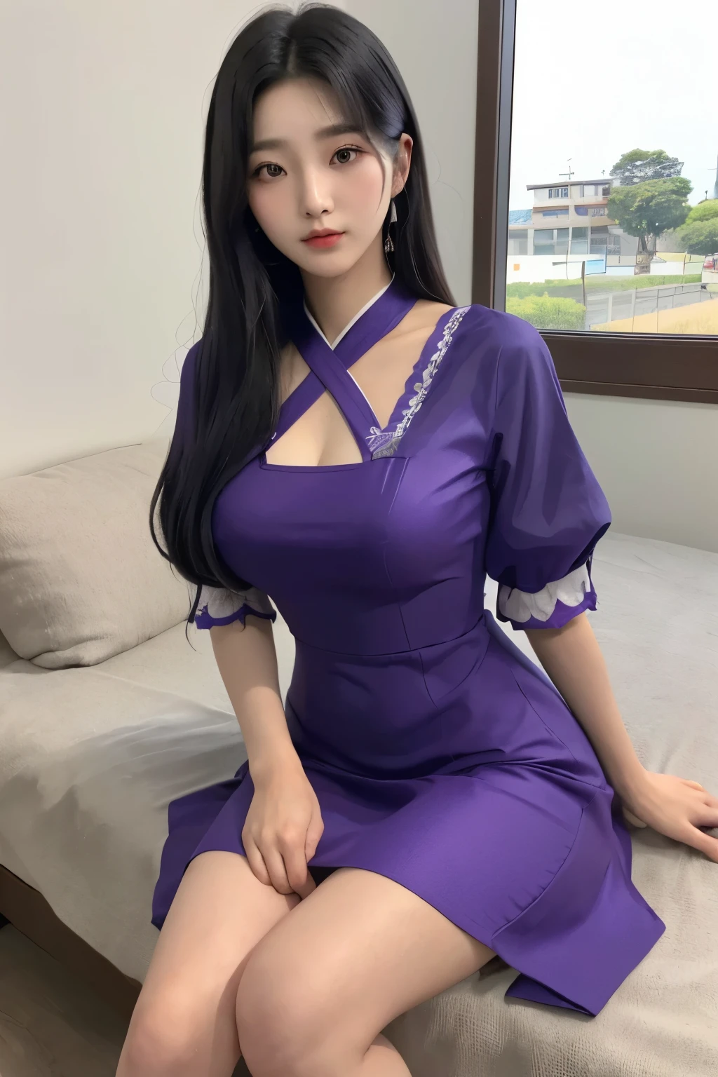 ((rosto perfeito)),((coreana)),((cabelo: ondulado)),((tamanho do cabelo: grande)),((cor do cabelo: violeta desbotado)),((cor dos olhos:caramelo)),((roupa:vestido preto))